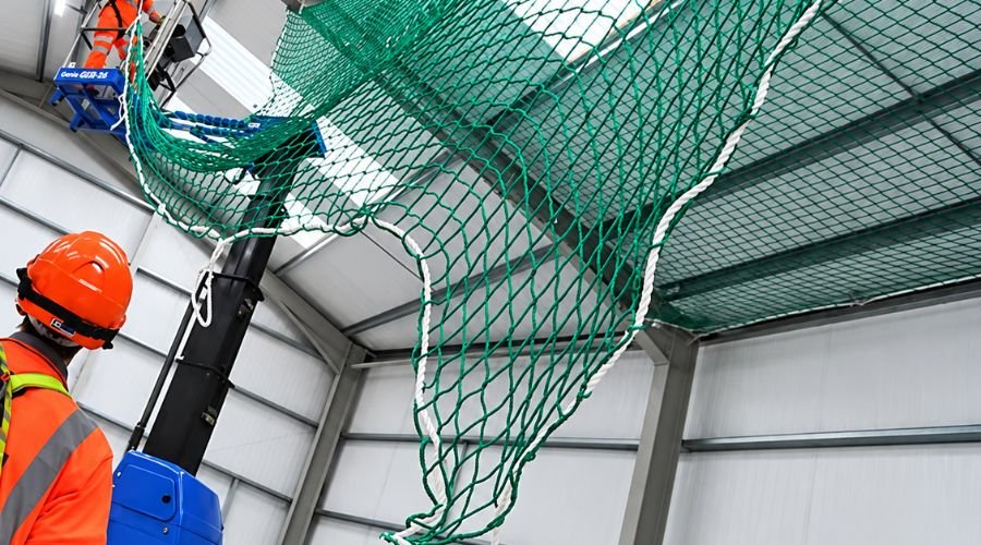 Close-up of high-tensile industrial safety net material used by ENB Enterprises