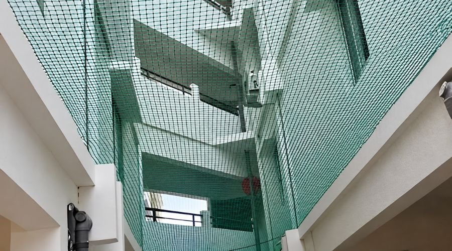 Professional open area pigeon net fixing service by ENB Enterprises Chennai